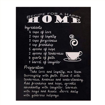 Recipe For Happy Home- Family Wall Art Sign- 8 x 10"- Replica Sign Print- Ready to Frame. Fun Home-Kitchen-Family Room Decor. Mix All the Ingredients-Love-Faith-Laughter. Perfect Housewarming Gift.