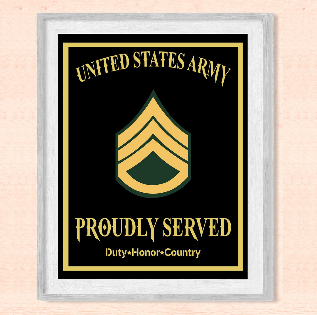 Proudly Served-Duty, Honor, Country United States Army Badge Wall Sign-8 x 10" US Military Print-Ready to Frame. Home-Office-School-Cave Decor. Great Gift for Veterans! Display Your Pride-Go Army!
