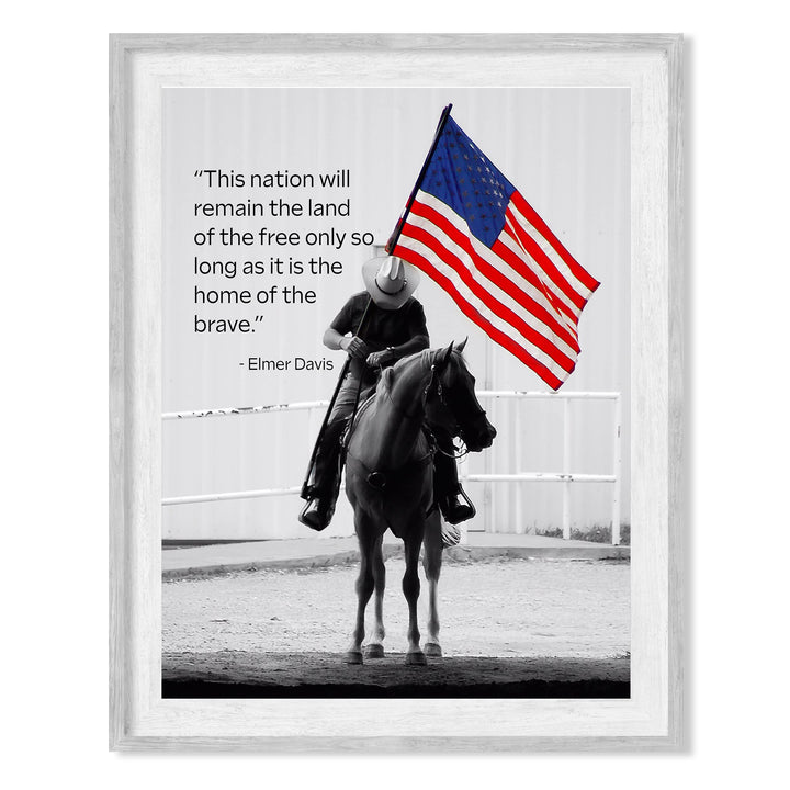This Nation Will Remain Land of the Free- American Flag Wall Art -8x10" Patriotic Cowboy Riding Horse Picture Print -Ready to Frame. Home-Office-Bar-Cave-Western Decor! Great Gift for USA Pride!