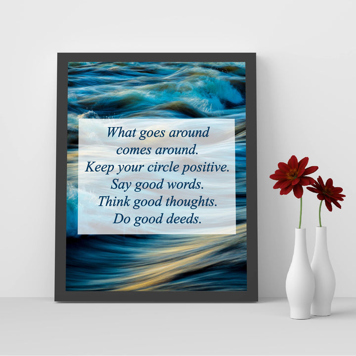 Think Good Thoughts-Do Good Deeds-Inspirational Quotes Wall Art -10 x 8" Typographic Ocean Wave Print -Ready to Frame. Motivational Home-Office-School-Beach House Decor. Great Reminder to Be Kind!