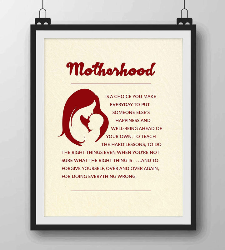 Motherhood -Inspirational Wall Art Sign- 8 x 10" Modern Typographic Poster Print-Ready to Frame. Motivational Wall Decor for Home-Office-Nursery-Clinic. Great for Mothers. Perfect Baby Shower Gift!
