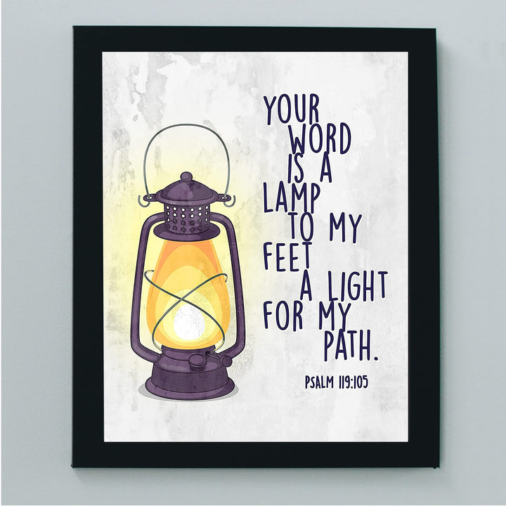 Your Word Is a Light for My Path- Psalm 119:105 -Bible Verse Wall Art -8 x 10" Christian Scripture Wall Print w/Lamp Image-Ready to Frame. Home-Office-Church-School Decor. Great Religious Gift!
