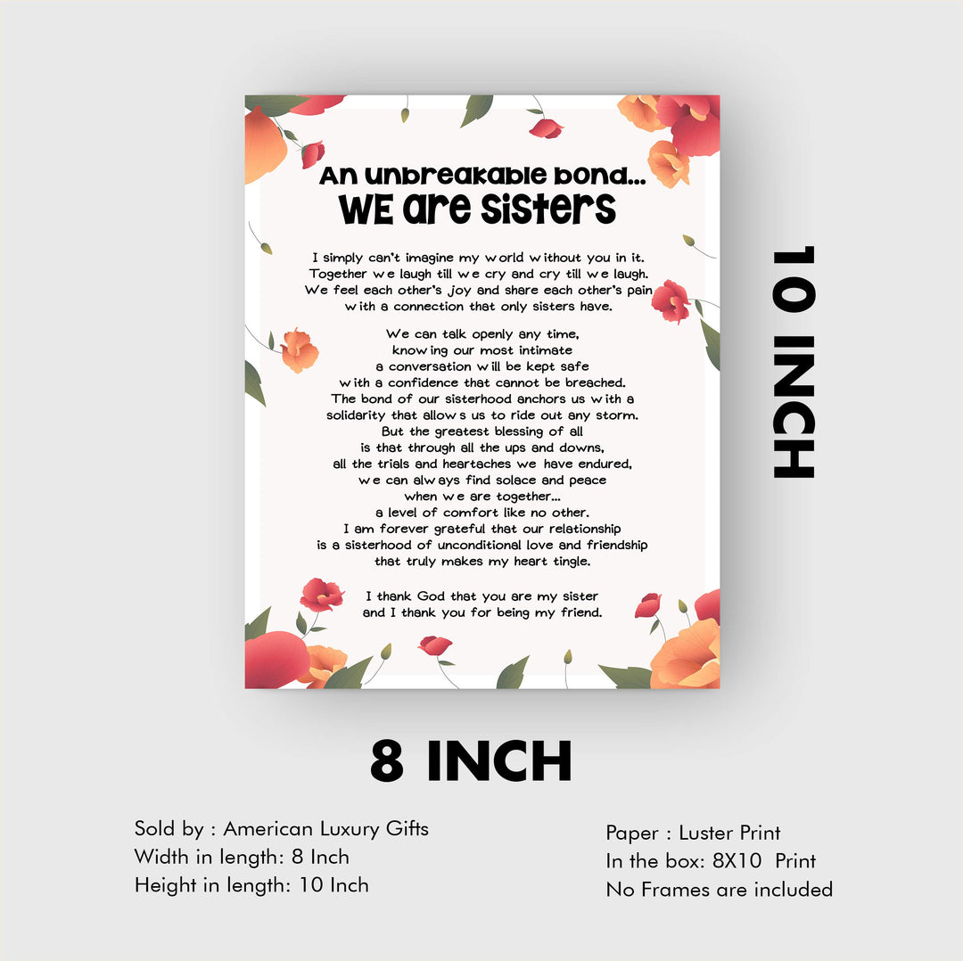 We Are Sisters Inspirational Poem Wall Art -8 x 10" Floral Poster Print-Ready to Frame. Modern Typographic Design. Perfect Home-Office-Studio Decor. Loving, Keepsake Gift for All Sisters!