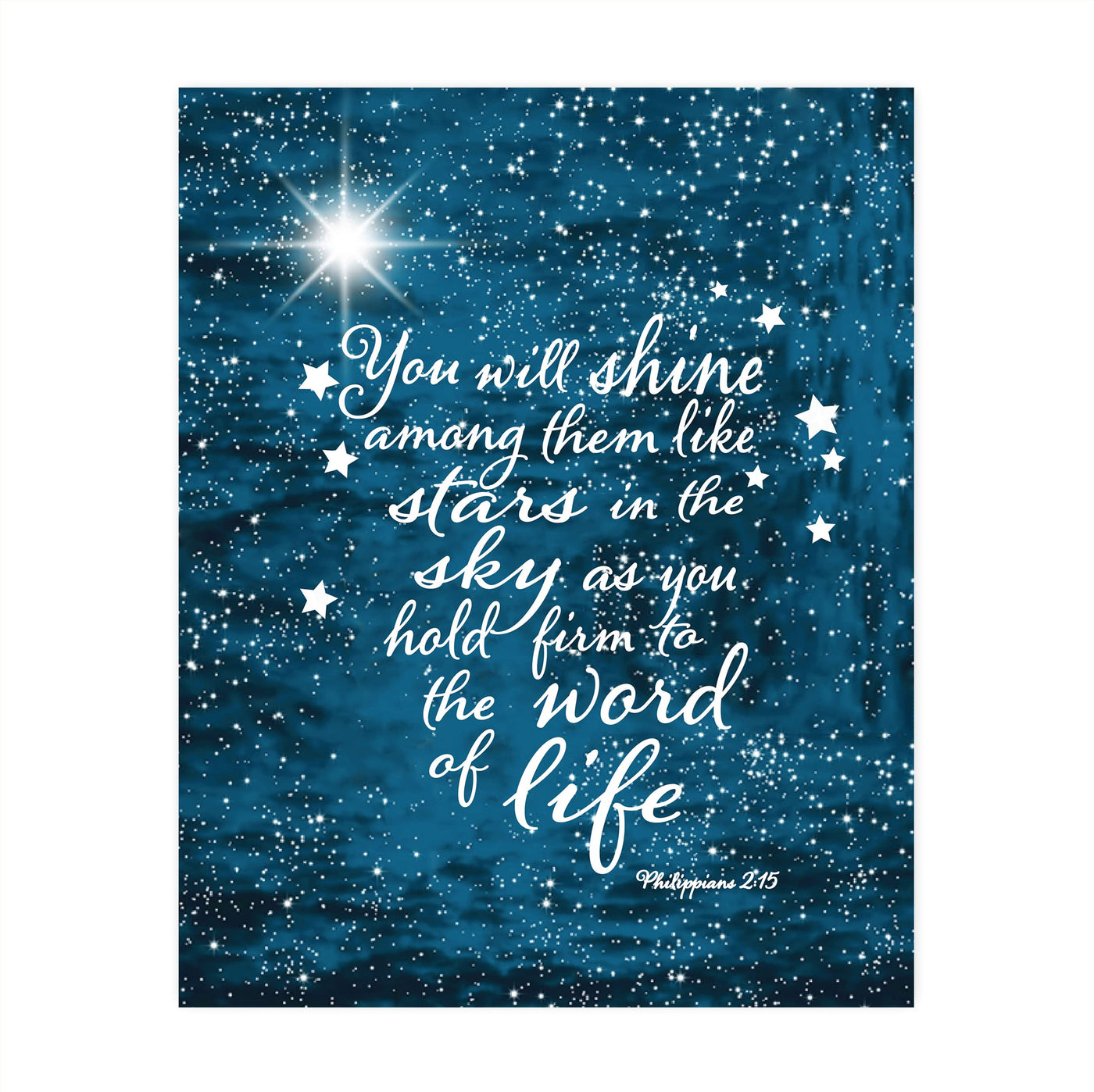 ?You Will Shine Like Stars in the Sky?- Philippians 2:15- Bible Verse Wall Art- 8 x 10" Starry Typographic Design. Scripture Wall Print-Ready to Frame. Home-Office-Church D?cor. Great Christian Gift!