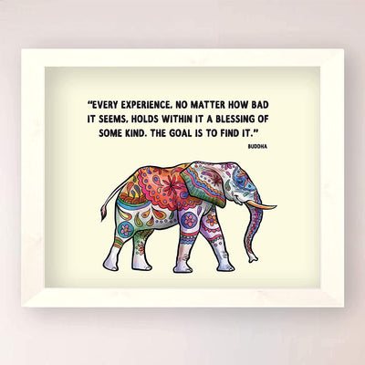 Buddha Quotes & Color Elephant Art Print -"Every Experience is a Blessing"- 8 x 10