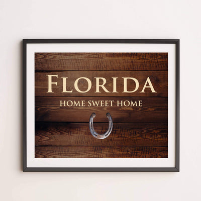 Florida-Home Sweet Home Sunshine State Wall Decor -10 x 8" Country Rustic Art Print-Ready to Frame. Western Decor for Home-Office-Welcome-Farmhouse. Perfect Southern Gift! Printed on Photo Paper.