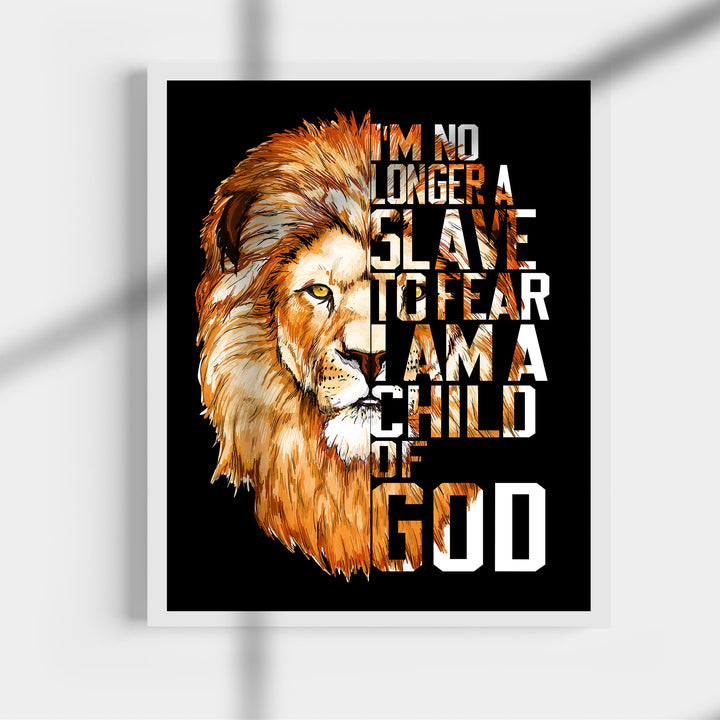 No Longer A Slave to Fear-I Am A Child of God Christian Song Lyric Wall Art -11x14" Lion Worship Music Print -Ready to Frame. Inspirational Home-Office-Church Decor. Great Religious Gift of Praise!