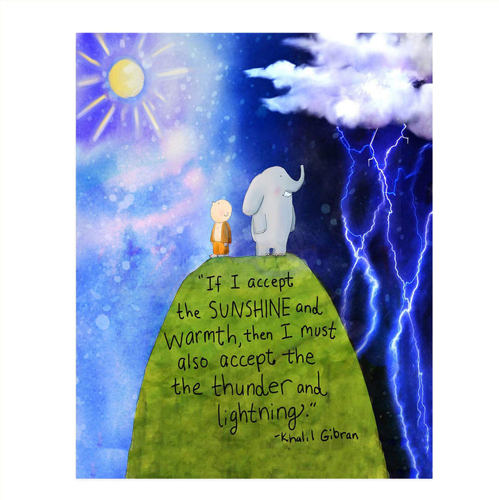 Khalil Gibran Quotes-Wall Art Decor-"Accept Sunshine &amp; Warmth". 8 x 10" Animated Typographic Print-Ready To Frame. Perfect Home-Office-School-Play Room. Fun Art Gift To Teach Gratitude With Kids.