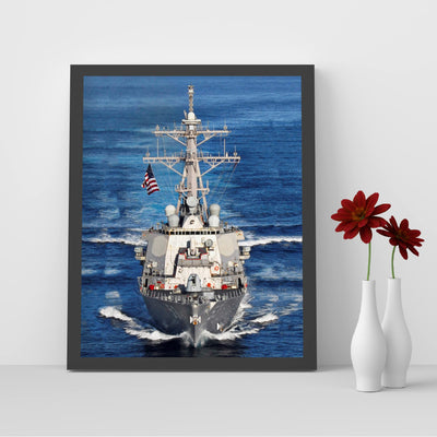 Arleigh Burke Class Destroyer - Naval Ship Wall Art - 8 x 10" Blue US Navy Ship Picture Print -Ready To Frame. American Military Decor Poster Print for Home-Office-Garage-Bar-Man Cave Decor.