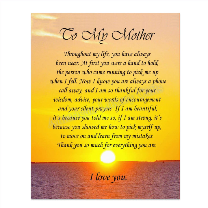 To My Mother Art Image- Thank You For Everything! 8 x 10 Wall Art Ready to Frame. Permanent Heartfelt &amp; Inspirational Gift Saying Thank You. Lifetime Keepsake Gift for Any Mother, Parents &amp; In-Laws