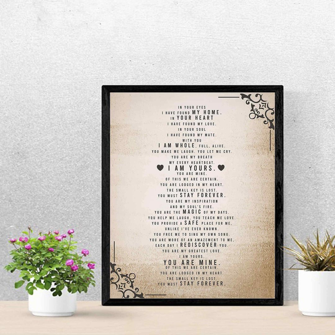 In Your Eyes, I Have Found My Home-Poetic Wall Art Decor-11 x 14" Love &amp; Marriage Poem Print-Ready to Frame. Romantic Gift for Spouse-Partner-Newlyweds. Perfect for Wedding-Anniversary Presents!