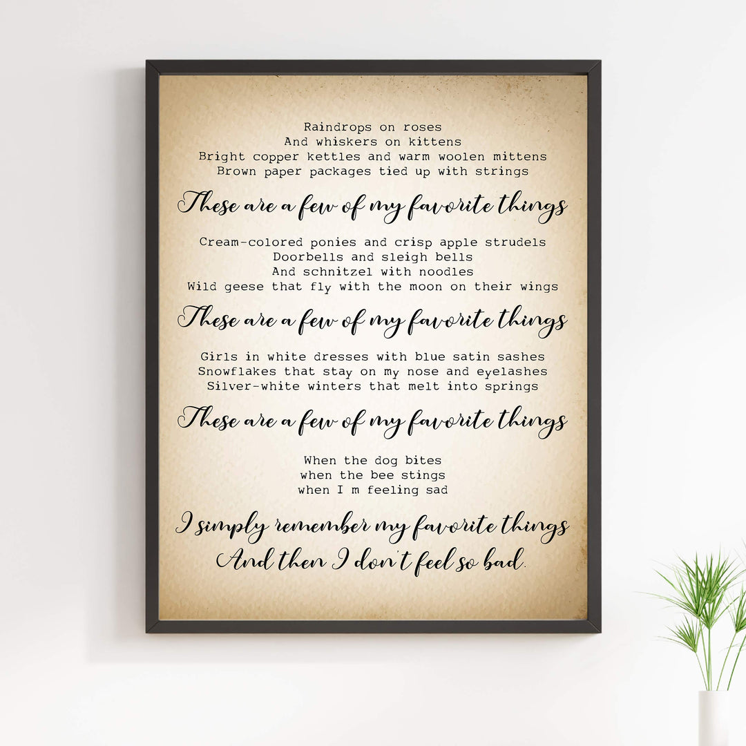 These Are a Few of My Favorite Things-Song Lyric Wall Art Sign-11 x 14" Typographic Musical Poster Print-Ready to Frame. Ideal for Home-Office-Studio-School. Perfect Nursery-Kids Bedroom Decor!