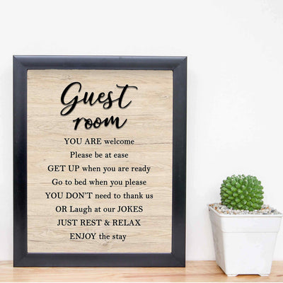 Guest Room-Enjoy The Stay- Welcome Sign Wall Art -8 x 10" Country Rustic Print with Replica Wood Design-Ready to Frame. Home-Guest Room-B&B-Cabin-Lake House-Beach Decor. Printed on Paper-Not Wood.