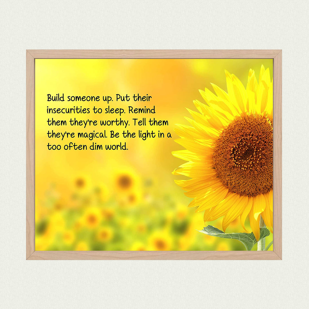 ?Be a Light in a Too Often Dim World?-Inspirational Wall Art Sign -10 x 8" Sunflower Art Print-Ready to Frame. Modern Typographic Design. Motivational Decor for Home-Office-Studio-Classroom-Dorm.