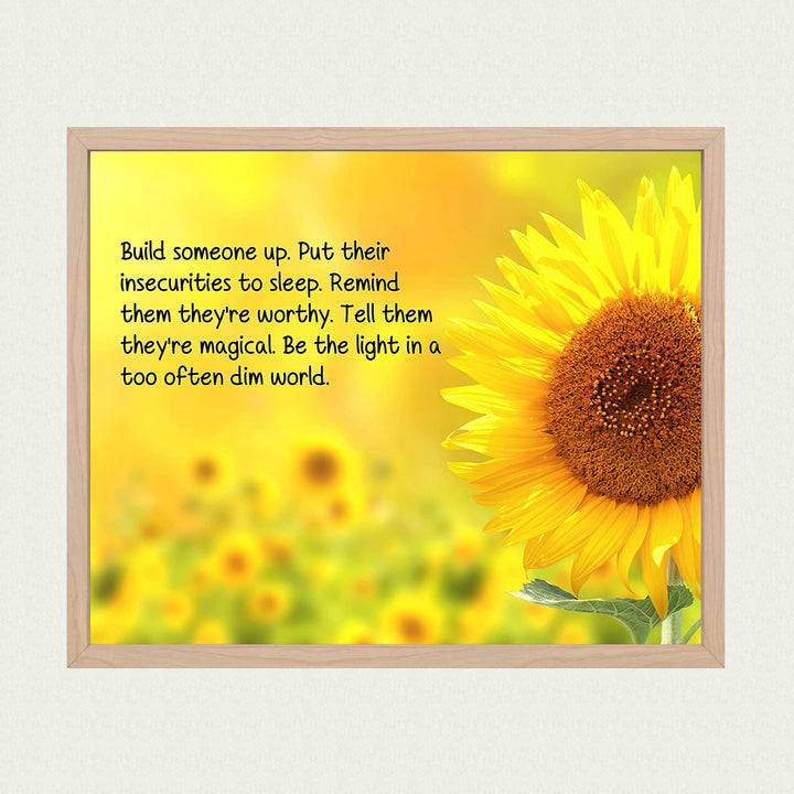?Be a Light in a Too Often Dim World?-Inspirational Wall Art Sign -10 x 8" Sunflower Art Print-Ready to Frame. Modern Typographic Design. Motivational Decor for Home-Office-Studio-Classroom-Dorm.