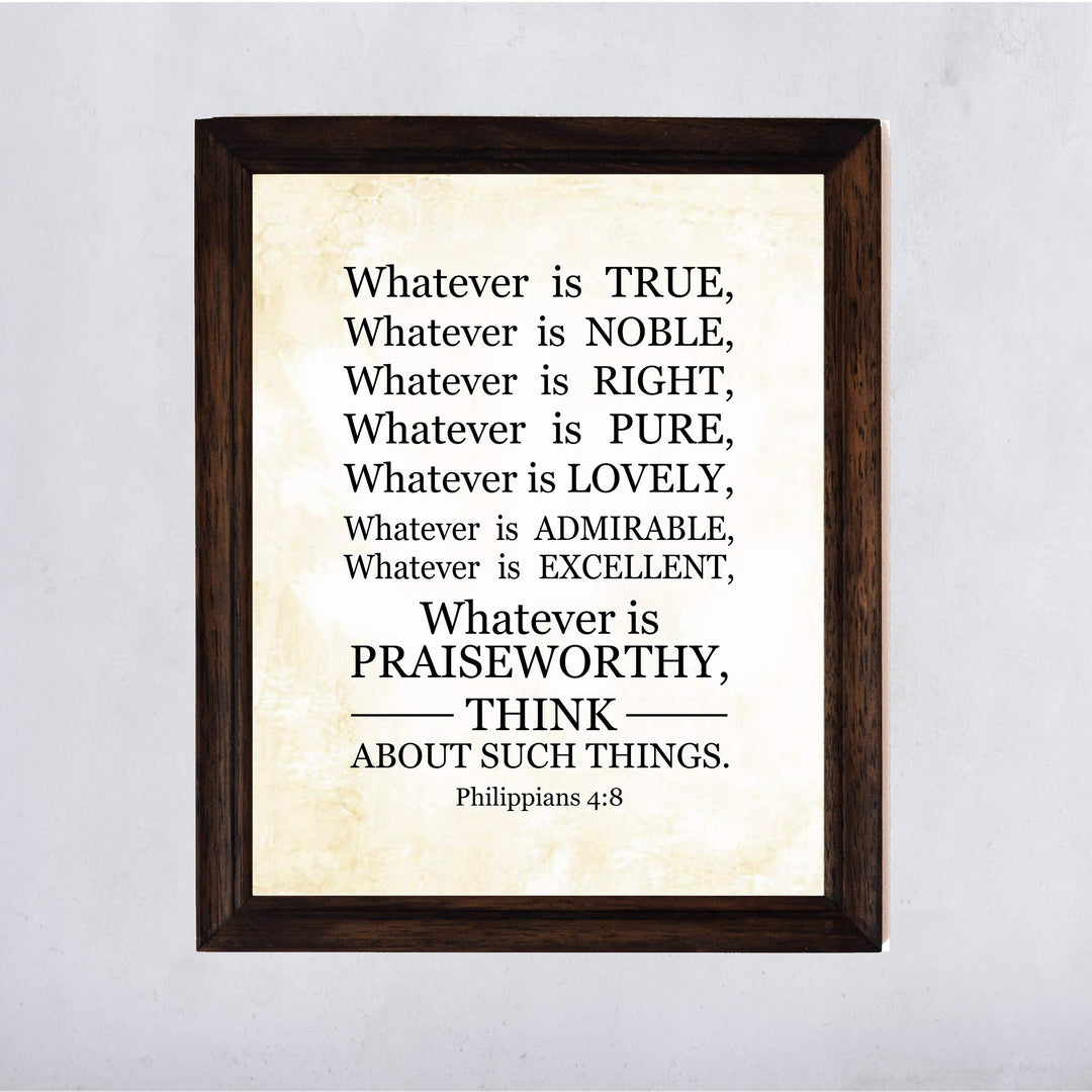 Whatever Is Praiseworthy-Philippians 4:8-Bible Verse Wall Art-11 x 14" Scripture Wall Sign-Ready to Frame. Christian Typographic Poster Print for Home-Office-Church. Great Sunday School D?cor!