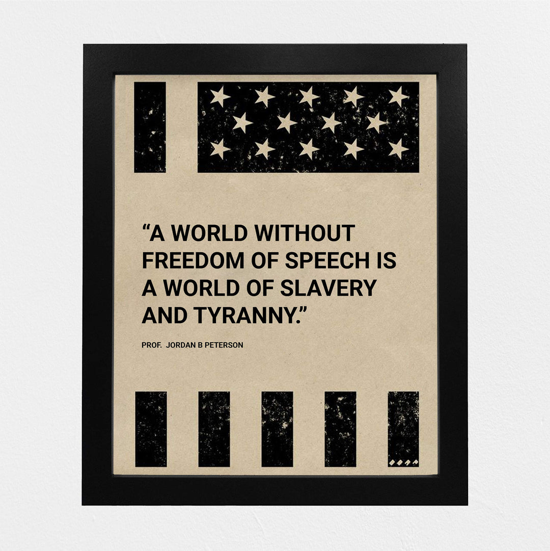 World Without Freedom of Speech-Is of Slavery &amp; Tyranny-American Flag Wall Art-8 x 10" Patriotic Poster Print-Ready to Frame. Rustic Decor for Home-Office-Bar-Cave. Show Your Love of USA &amp; Freedom!
