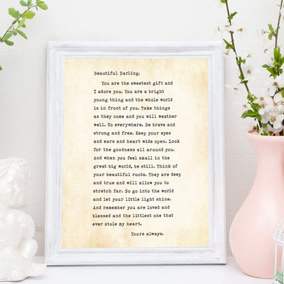 Beautiful Darling-Love Letter Wall Art Sign-11 x 14" Inspirational Poster Print-Ready to Frame. Home-Bedroom-Dorm Decor. Heartfelt Keepsake Gift for Daughters On Special Occasions. Room to Sign!