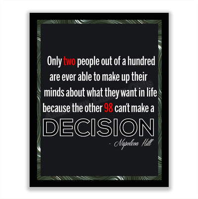 Napoleon Hill Quotes-"Only 2% Ever Make A Decision"- 8 x 10"- Inspirational Poster Print-Ready to Frame. Modern Typographic Wall Art for Home-Office-School-Gym D?cor. Perfect Gift of Motivation!