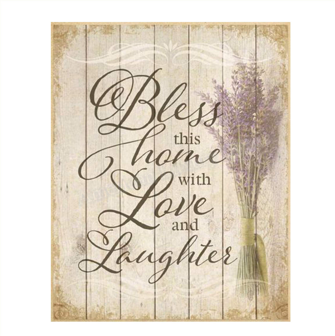 Bless This Home With Love and Laughter- Wood Sign Replica Print- 8 x 10"- Ready to Frame. Rustic, Distressed Home D?cor-Kitchen Decor-Dining D?cor- Great Heartfelt Message-Perfect Housewarming Gift.