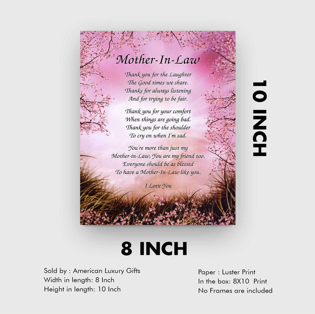 Mother-in-Law- What You Mean To Me- 8 x 10" Wall Art-Ready to Frame. Heartfelt Gift Saying Thank You To My Second Mother-Friend. Perfect Keepsake Gift for Any Mothers-in-Law&