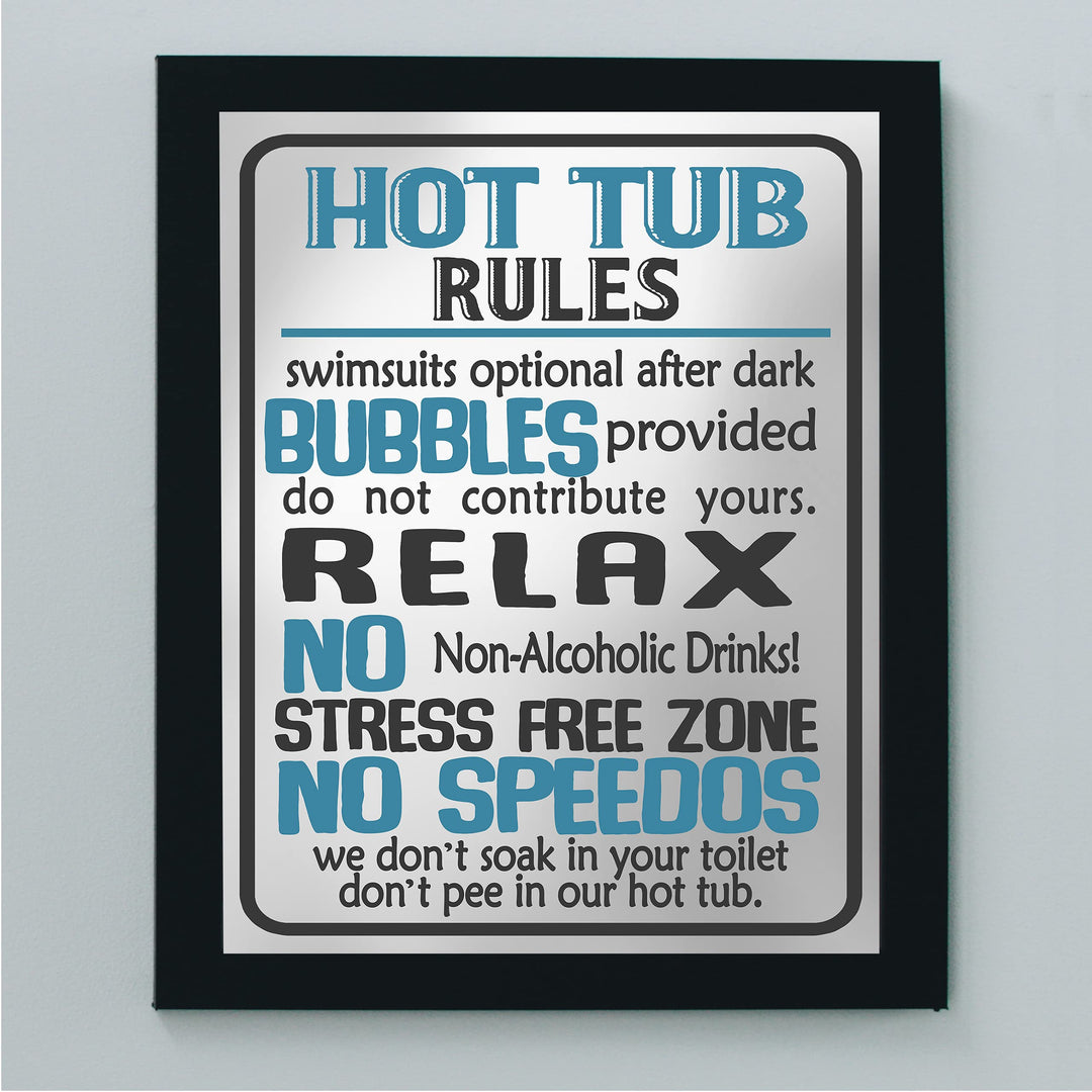 Hot Tub Rules-Bubbles Provided-Relax-Funny Spa &amp; Jacuzzi Wall Sign -8 x 10" Rustic Wall Decor Print-Ready to Frame. Humorous Decor for Home-Deck-Patio-Clubhouse-Accessories. Printed on Photo Paper.