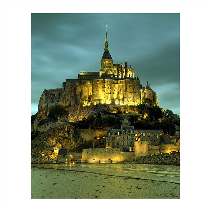 Mont Saint-Michel Island City With Night Lights- 8 x 10 Wall Art Image Ready to Frame! Home D?cor, Office D?cor or Wall Art for Living Room. Beautiful Gift for European Lovers.