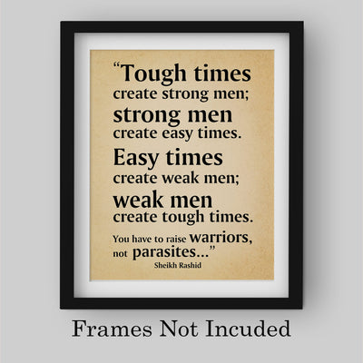 Tough Times Create Strong Men Motivational Quotes Wall Art-8 x 10" Typographic Distressed Parchment Print-Ready to Frame. Home-Office-School-Gym Decor. Great for Motivation! Printed on Photo Paper.