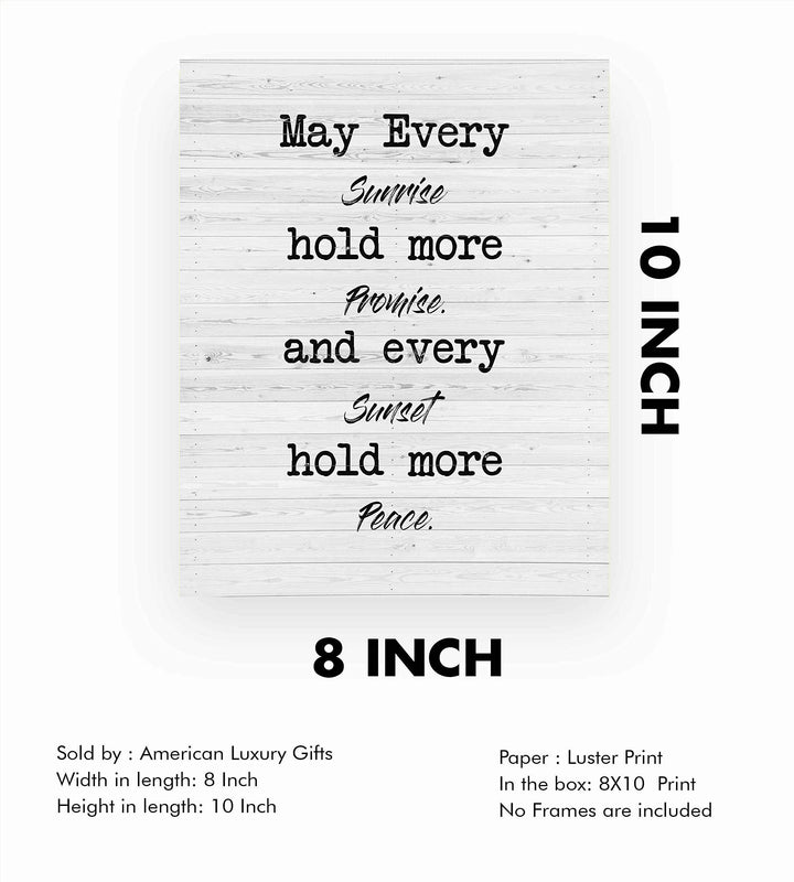 May Every Sunrise Hold More Promise Rustic Wall Sign-8 x 10" Modern Typographic Art Print with Distressed White Wood Design-Ready to Frame. Perfect Home-Farmhouse-Beach-Cabin-Lake House Decor!
