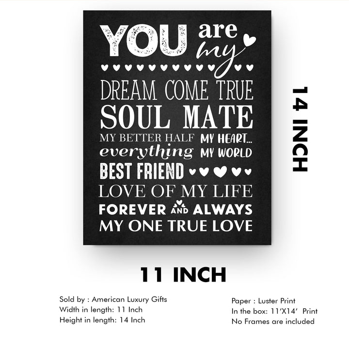 You Are My Dream Come True Love Quotes Wall Art Decor -11 x 14" Inspirational Love &amp; Marriage Poster Print-Ready to Frame. Romantic Gift for Spouse-Newlyweds. Perfect Wedding-Anniversary Present!