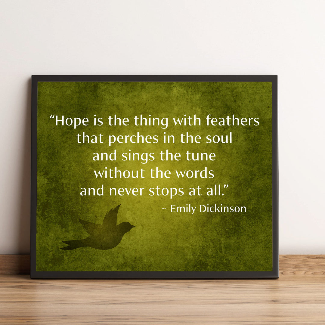 Hope Is the Thing With Feathers-Emily Dickinson Poetic Wall Art-10x8" Inspirational Poem Print w/Abstract Bird Image-Ready to Frame. Poetry Decor for Home-Office-Study-Library. Great Literary Gift!