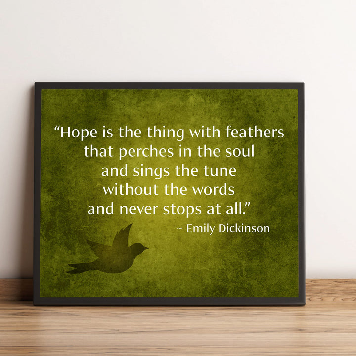 Hope Is the Thing With Feathers-Emily Dickinson Poetic Wall Art-10x8" Inspirational Poem Print w/Abstract Bird Image-Ready to Frame. Poetry Decor for Home-Office-Study-Library. Great Literary Gift!