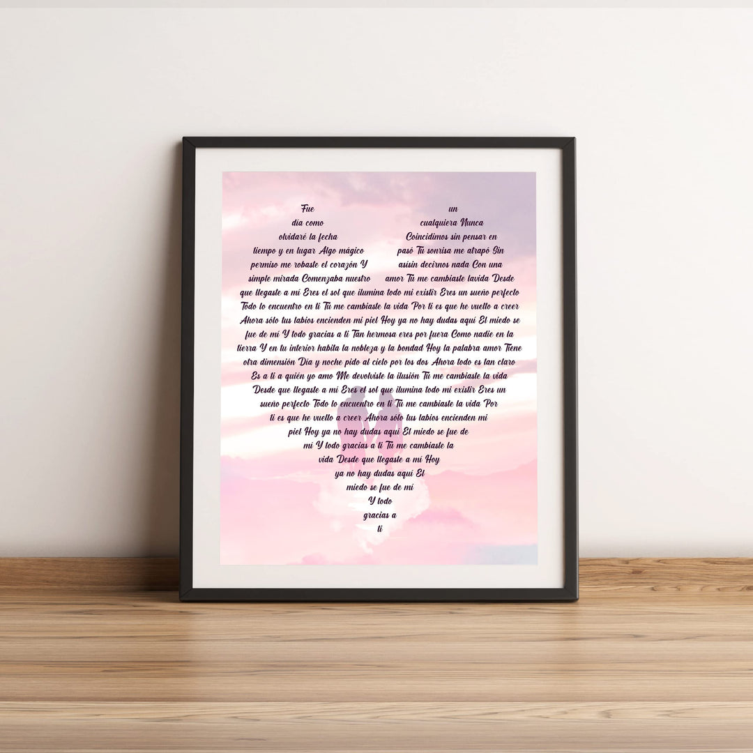 "Tu Me Cambiaste La Vida" Spanish Love Song Wall Art -11 x 14" Romantic Music Lyrics Wall Print -Ready to Frame. Loving Home-Bedroom-Studio Decor. Cute Gift for Couples &amp; Valentines!