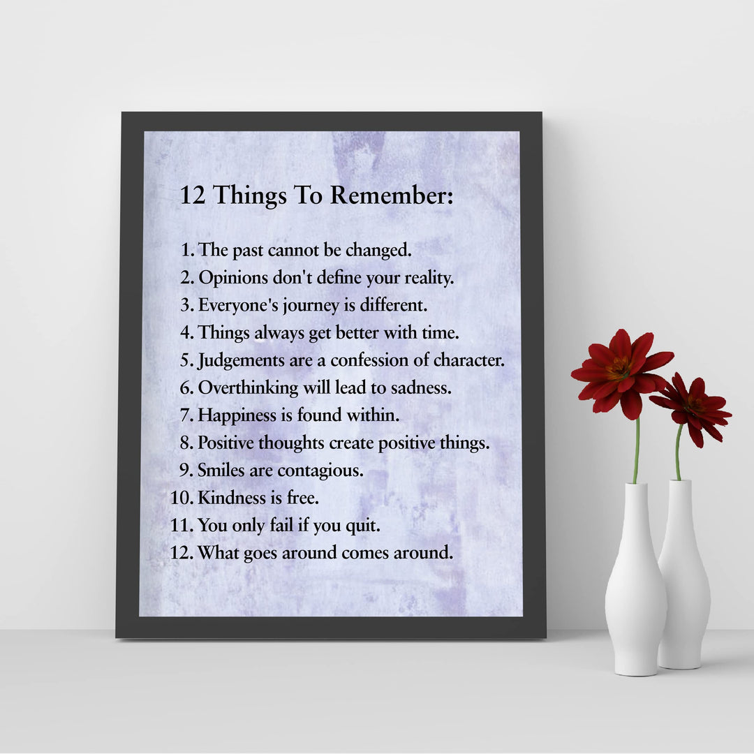 "12 Things To Remember"- Inspirational Wall Art- 8 x 10" Print Wall Decor -Ready to Frame. Modern Typographic Print for Home-Office-School Decor. Great Positive Thinking &amp; Graduation Gift!
