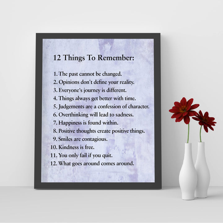 "12 Things To Remember"- Inspirational Wall Art- 8 x 10" Print Wall Decor -Ready to Frame. Modern Typographic Print for Home-Office-School Decor. Great Positive Thinking &amp; Graduation Gift!