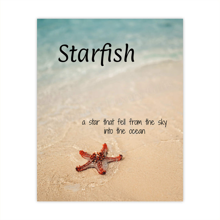 Starfish-Star That Fell From Sky Into the Ocean Inspirational Beach Wall Art Sign -8 x 10" Nautical Wall Print-Ready to Frame. Home-Office-Beach House Decor. Perfect Beach Themed Decoration!