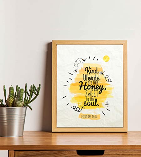 Proverbs 16:24-"Kind Words Are Like Honey"-Bible Verse Wall Art Sign-8 x 10"