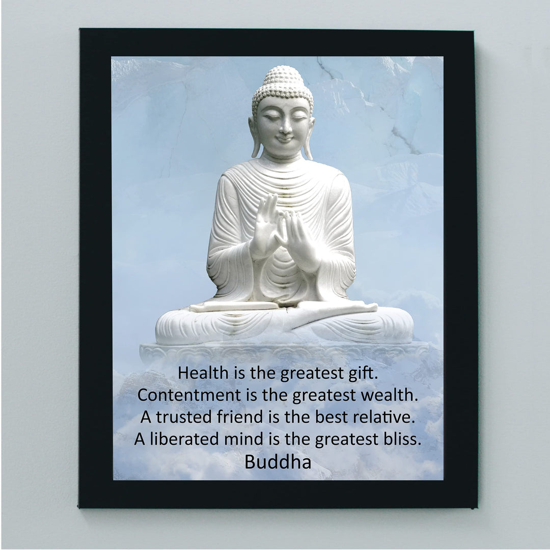 Buddha Quotes-"Health Is the Greatest Gift" -Spiritual Wall Art -8 x 10" Typographic Wall Print w/Buddha Statue Image -Ready to Frame. Perfect Decor Home-Yoga Studio-Office-Zen-Meditation!