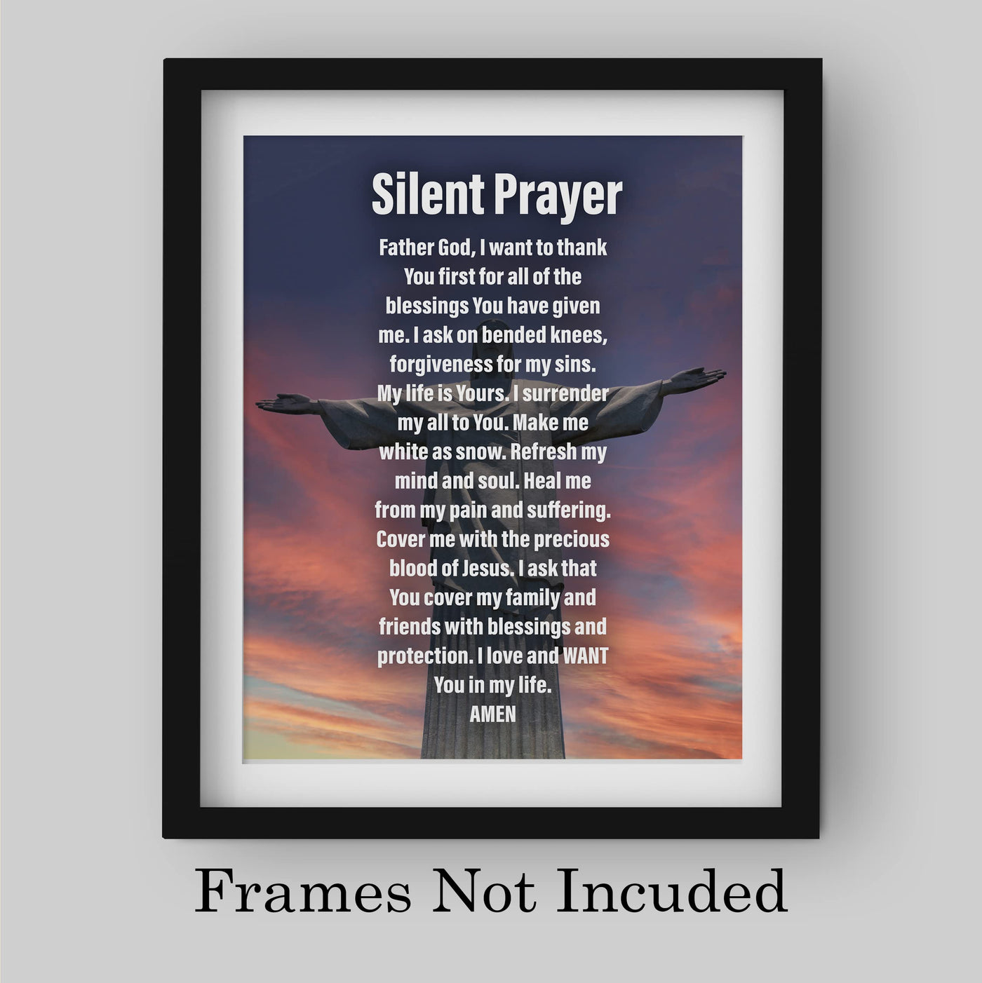 Silent Prayer- Inspirational Christian Wall Art -8 x 10" Motivational Christ the Redeemer Statue Picture Print -Ready to Frame. Home- Church- Office Decor & Religious Gifts. Great Prayer of Faith!