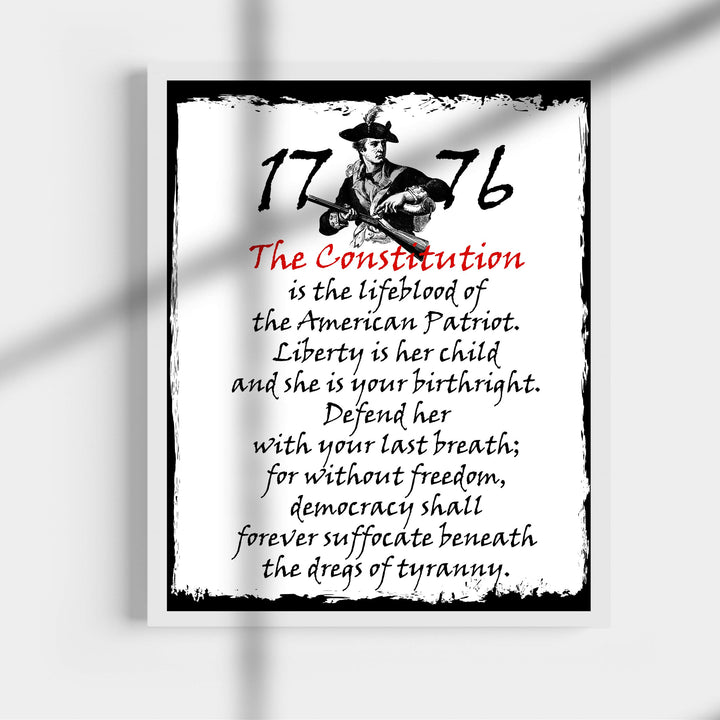 The Constitution Is the Lifeblood of the American Patriot Patriotic Wall Art -11 x 14" Motivational USA Print-Ready to Frame. Rustic Decor for Home-Office-Bar-Cave. Show Your Love of USA &amp; Freedom!