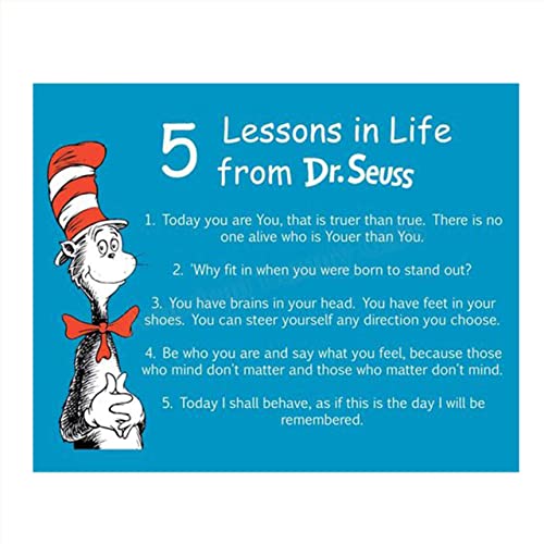 Dr. Seuss Quotes Wall Art Sign-"5 Lessons in Life"- 8 x 10"
