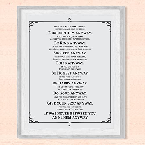 Mother Teresa"Anyway" Quotes Wall Art- “Do It Anyway”- 8 x 10"