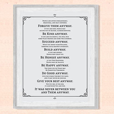 Mother Teresa"Anyway" Quotes Wall Art- “Do It Anyway”- 8 x 10"