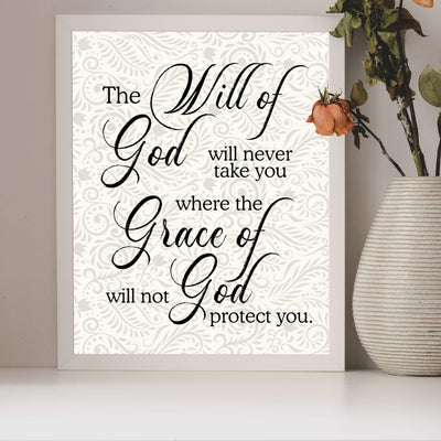 Never Take You Where Grace of God Will Not Protect You Inspirational Quotes Wall Art -8 x 10" Floral Christian Poster Print-Ready to Frame. Positive Home-Office-Church Decor. Great Gift of Faith!