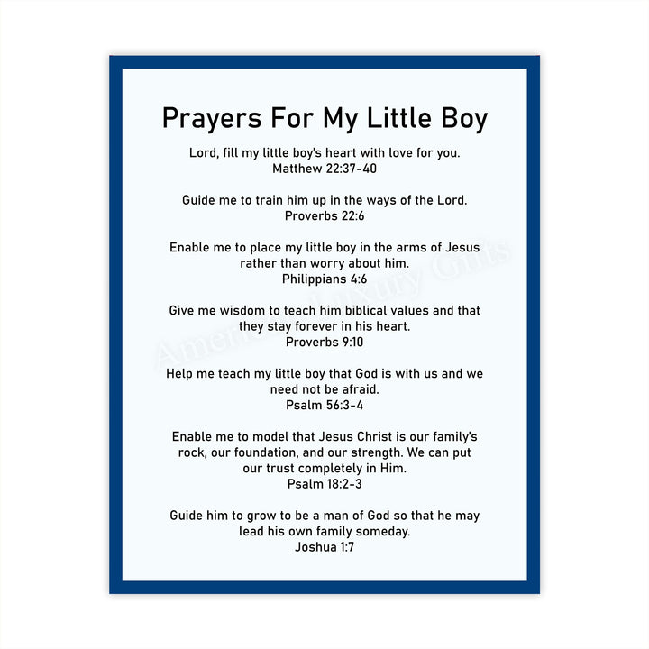 Prayers for My Little Boy Bible Verse Wall Art -8 x 10" Christian Scripture Print-Ready to Frame. Inspirational Decoration for Home-Family-Boys Bedroom-Nursery Decor. Perfect Baby Shower Gift!