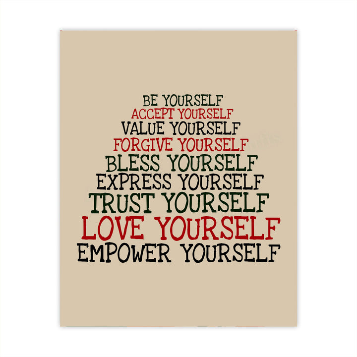 Accept-Forgive-Love Yourself Inspirational Quotes Wall Sign -8 x 10" Modern Typographic Print-Ready to Frame. Motivational Home-Office-School-Dorm Decor. Great Gift to Inspire Self-Confidence!