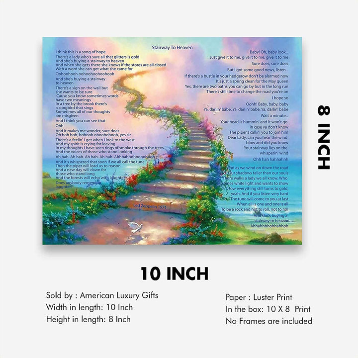 Led Zeppelin Song Lyrics Wall Art- “Stairway To Heaven”- 10 x 8"