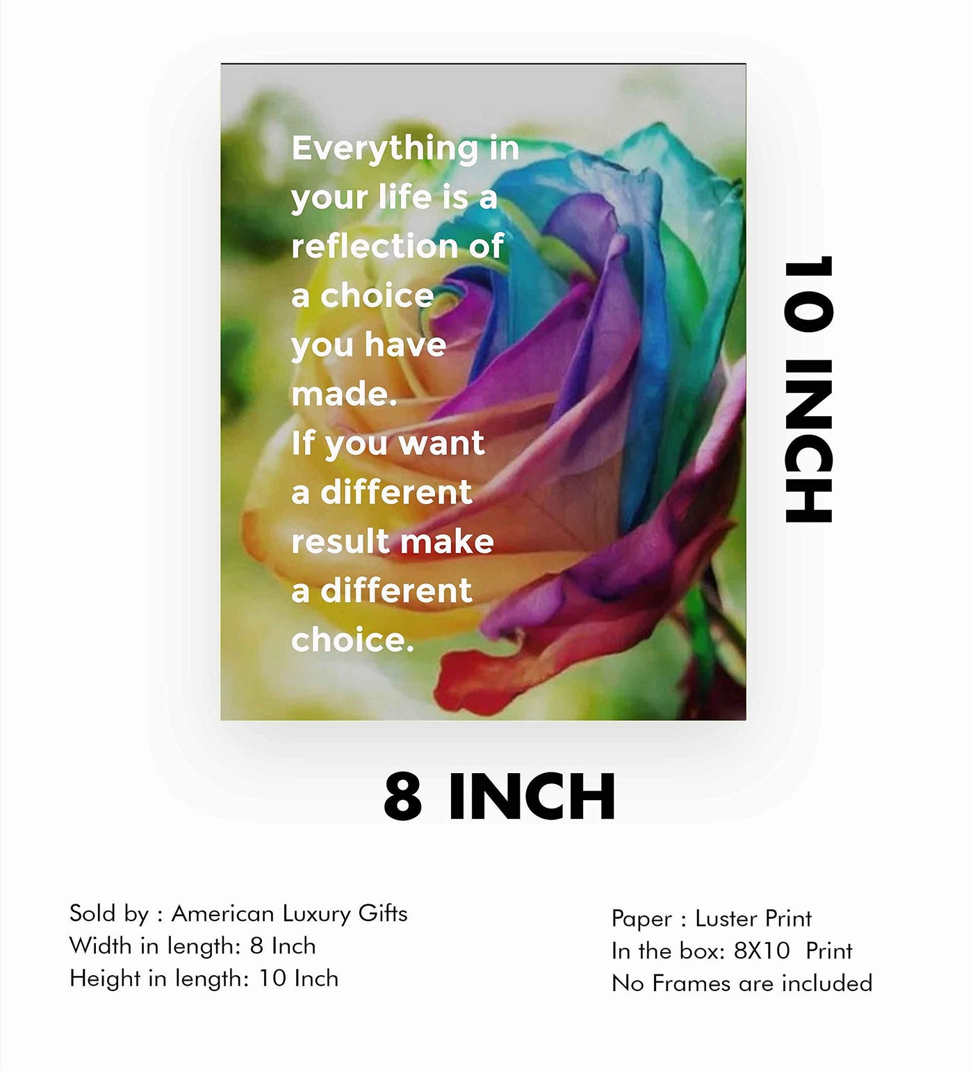 Everything in Life Is a Reflection of Choice Inspirational Quotes Wall Art -8 x 10" Floral Typographic Poster Print-Ready to Frame. Positive Home-Office-Classroom Decor. Great Motivational Sign!