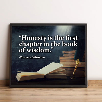 Thomas Jefferson-"Honesty Is the First Book in the Chapter of Wisdom"-Presidential History Quotes -10 x 8" Stacked Books Art Print-Ready to Frame. Inspirational Home-Office-School-Library Decor!