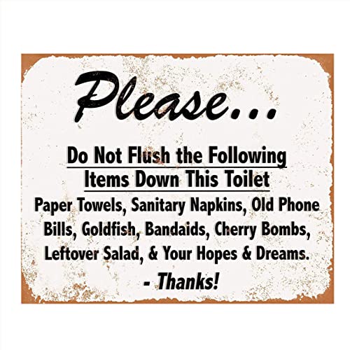 "Do Not Flush Down Toilet-Napkins, Bombs, Hope &amp; Dreams"- Funny Vintage Bathroom Sign- 8 x 10"